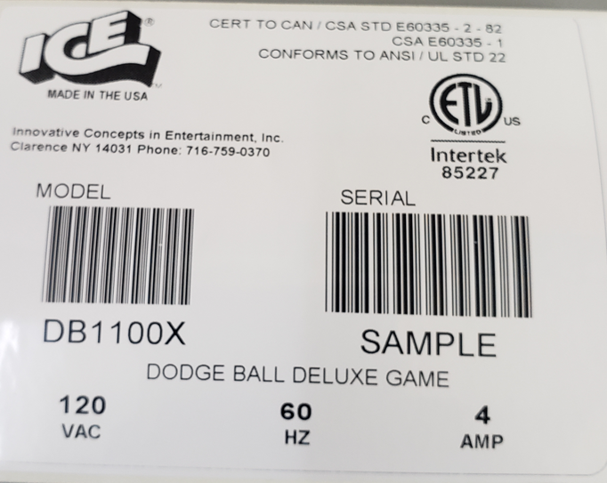 DodgeBall Ultimate Arena Manual DB1100X Innovative Concepts in Entertainment (ICE) Support